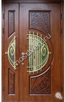 Двустворчатая терморазрывная дверь с утеплением и отделкой массивом для коттеджа - купить от производителя Мосдвери Двустворчатая терморазрывная дверь с утеплением и отделкой массивом для коттеджа